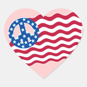 American Flagga with Peace Symbol Stickers Hjärtformat Klistermärke
