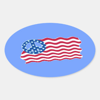 American Flagga with Peace Symbol Stickers Ovalt Klistermärke