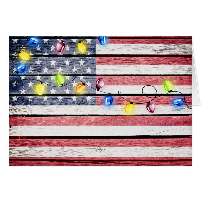 American Flagga Wood Image-jul Hälsningskort (Framsidan Horizontal)