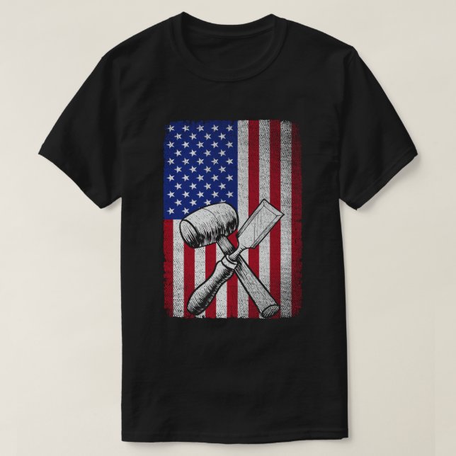 American Flagga Woodworkers Carpenter Woodworking T Shirt (Design framsida)