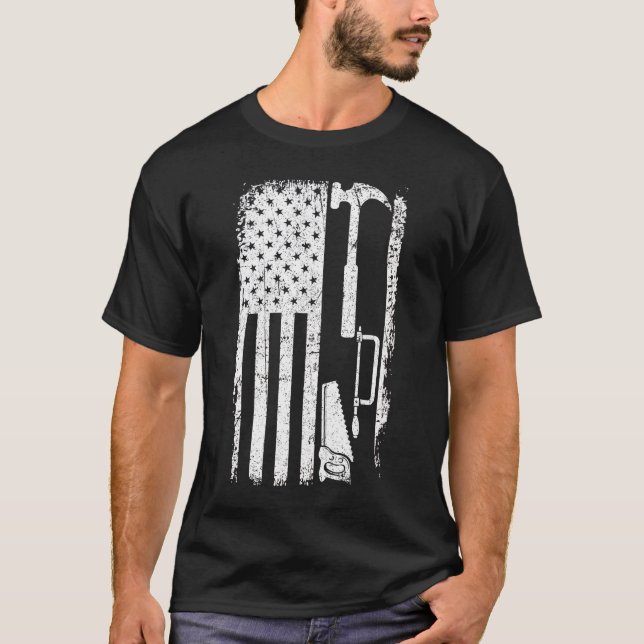 American Flagga Woodworking Gift Carpenter Wood T Shirt (Framsida)
