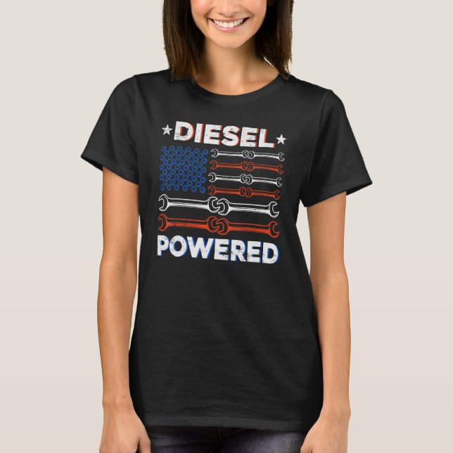 American Flagga Wrench Diesel Powed T Shirt (Framsida)