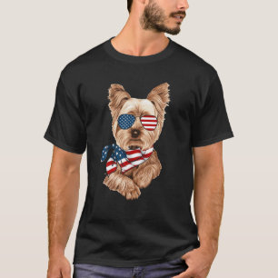 American Flagga Yorkie Patriotic 4:e juli-Hund T Shirt