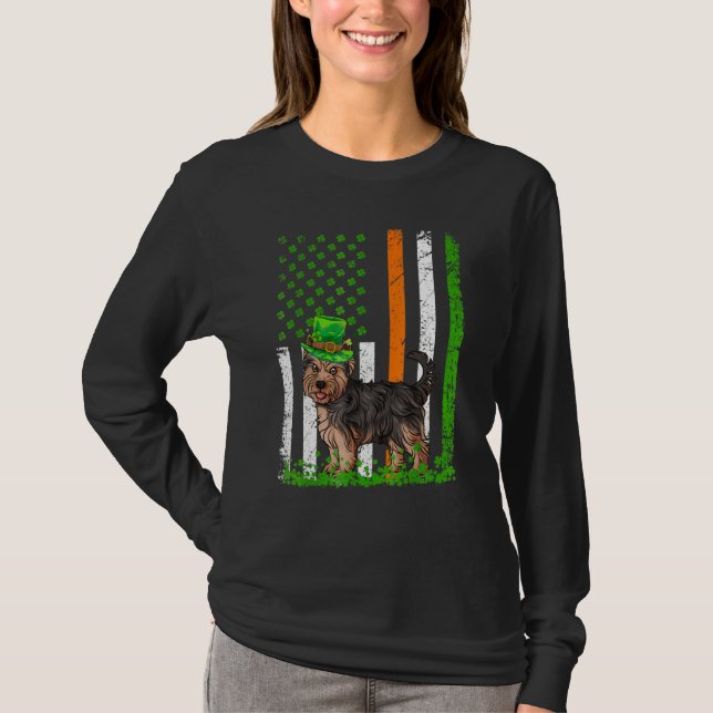 American Flagga Yorkshire Terrier Hund St Patricks T Shirt (Framsida)