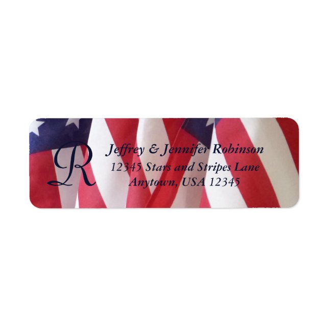 American Flaggor Namn och Address Label Monogram Returadress Etikett (Framsidan)
