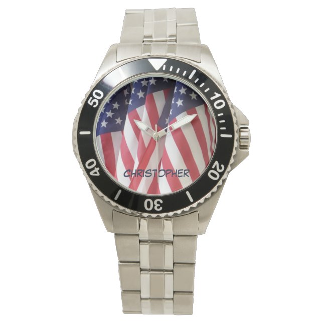 American Flaggor Wrist Watch, Personlig Namn Armbandsur (Framsida)