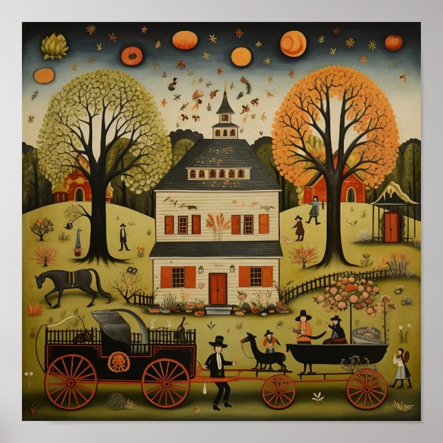 American Folk Art Large White House Poster (Framsidan)