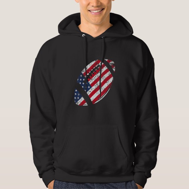 American Football 4th July American Flag Patriotic Hoodie (Framsida)