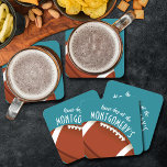 American Football Aqua Underlägg Papper Kvadrat<br><div class="desc">Anpassadets pappra underlägg har en amerikansk fotboll på aqua och ord "Det är speldagen!" tillsammans med ditt efternamn. MER färg och matchande artiklar i vår butik.</div>