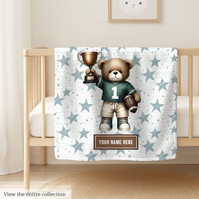 American Football Blanket för barn Birthday Gift Fleecefilt (American football teddy bear blanket, soft, adorable, and perfect boy birthday gift idea.)