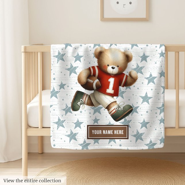 American Football Blanket för Son's Birthday Gift Fleecefilt (Custom teddy bear football blanket, perfect boy birthday gift and keepsake for years.)