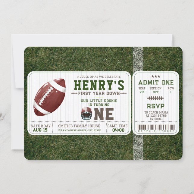 American Football First Year Down 1st Birthday Inbjudningar (Framsida)