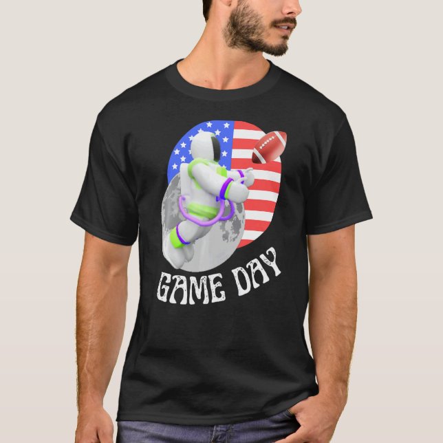 American Football  game Day USA Flag Astronaut Moo T Shirt (Framsida)