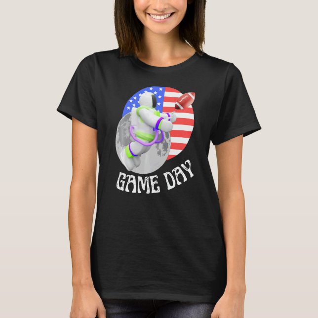 American Football  game Day USA Flag Astronaut Moo T Shirt (Framsida)