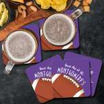American Football Lila Underlägg Papper Kvadrat<br><div class="desc">Anpassadets pappra underlägg har en amerikansk fotboll på lila och ord "Det är speldagen!" tillsammans med ditt efternamn. MER färg och matchande artiklar i vår butik.</div>