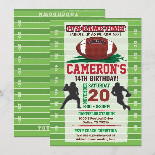 American Football NFL Kids eller Vuxen Birthday Inbjudningar (Fram/baksida)