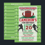 American Football NFL Kids eller Vuxen Birthday Inbjudningar<br><div class="desc">Fira den amerikanska fotbollens tematiska födelsedagsfest för ditt barn,  tonåring eller vuxen med den här coolans inbjudan. Med en grönt och vit rand-bakgrund som liknar fotbolls-fält. Ett underbart tema för födelsedagspojkar eller flickor som kärlek fotboll och som har spark.</div>