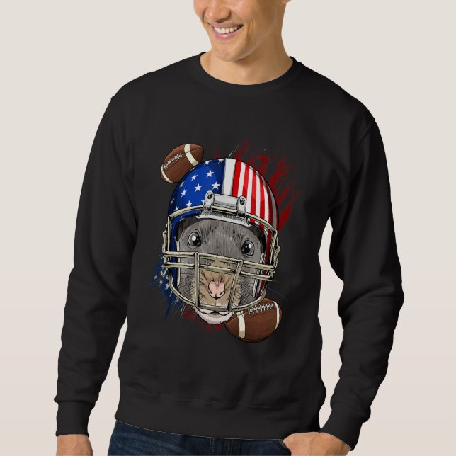 American Football Player Rat Patriotic 4th Of July Lång Ärmad Tröja (Framsida)