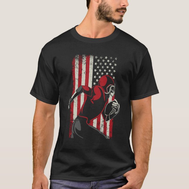 American Football Player Vintage USA Flag T Shirt (Framsida)