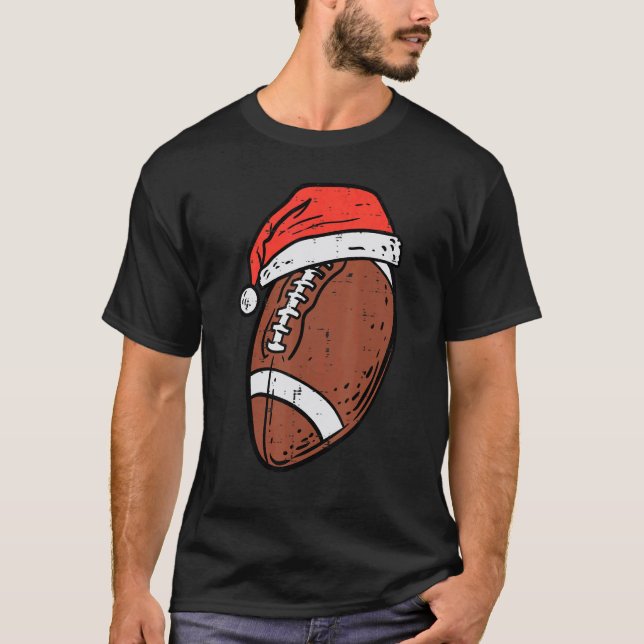 American Football Santa Hat Sports Christmas Xmas  T Shirt (Framsida)