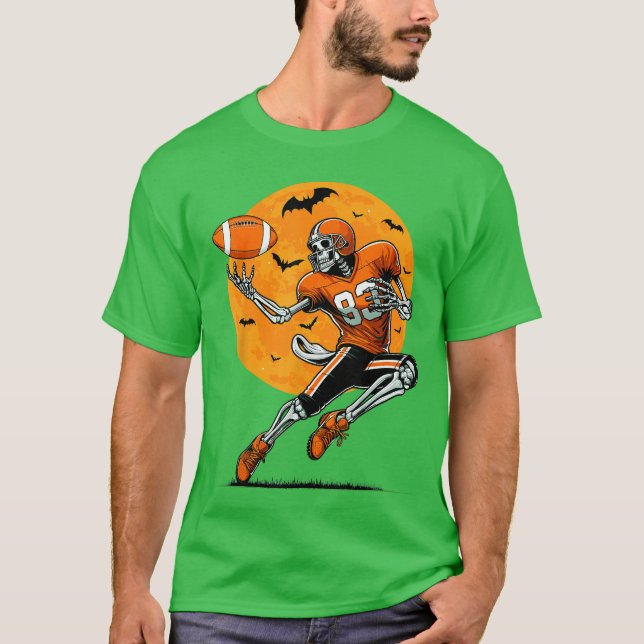 American Football Skeleton Boys Halloween Football T Shirt (Framsida)