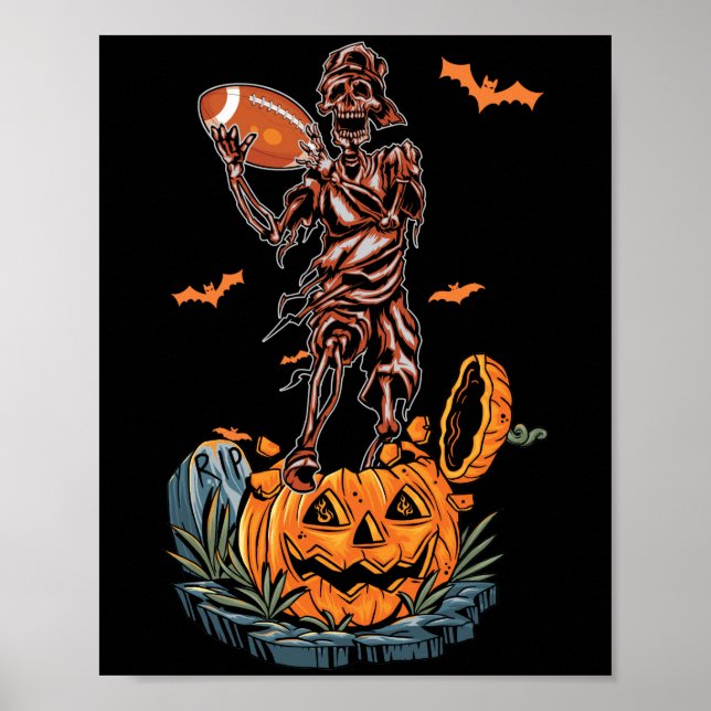 American Football Skeleton Halloween Pumpkin & Fla Poster (Framsidan)