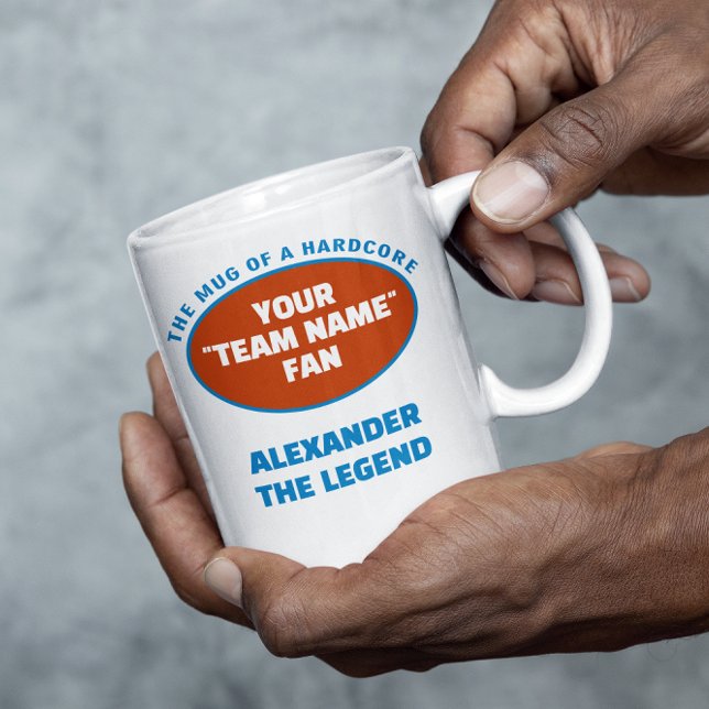 American Football Team Namn Fläkt Blue Orange Kaffemugg (NFL football fan personalized mug with your favorite team and your name.)