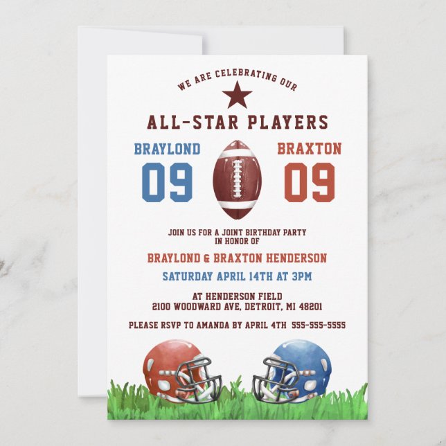 American Football Tvillingar eller Gemensam Födels Inbjudningar (Framsida)