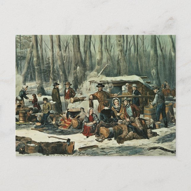American Forest Scene - Maple Sugaring, 1856 Vykort (Framsida)