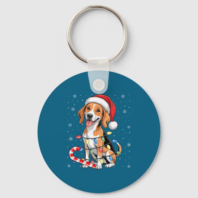 American Foxhound Dog Ugly Christmas Candy Cane Tr Nyckelring (Framsida)