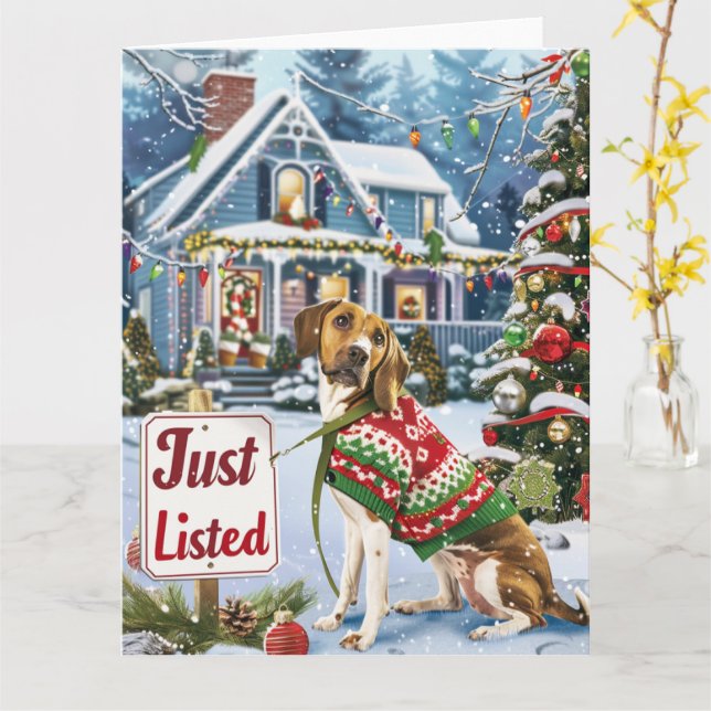 American Foxhound Festive Humor Realtor jul Kort (Gul blomma)
