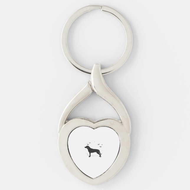 American Foxhound Hund - Halloween Måne Silhouette Twisted Heart Silverfärgad Nyckelring (Framsidan)