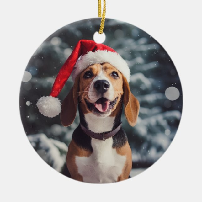 American Foxhound Hund jul Keepsaké Julgransprydnad Keramik (Framsidan)