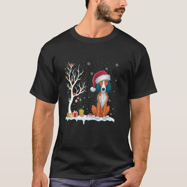 American Foxhound Hund Santa Hat Festive Träd Ligh T Shirt (Framsida)