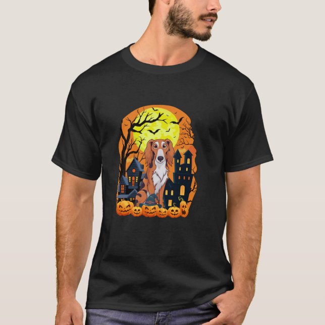 American Foxhound Hund with Pumpkins Scary Hallowe T Shirt (Framsida)