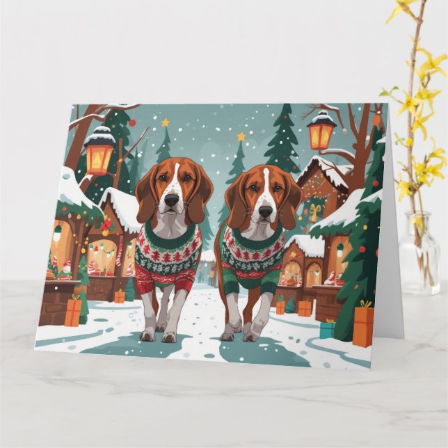 American Foxhound Hundar jul, Snö Helgdag Kort (Gul blomma)