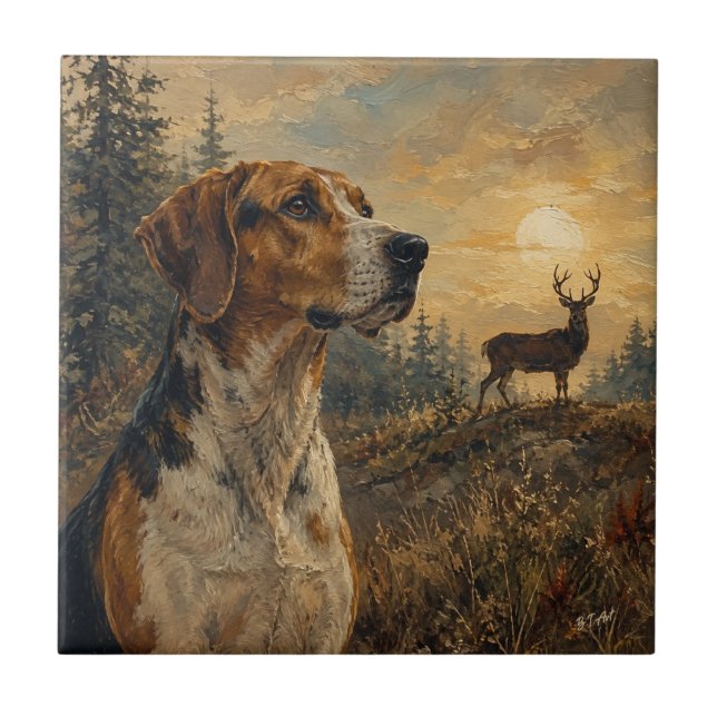 American Foxhound med Whitetail Deer Kakelplatta (Framsidan)