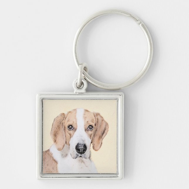 American Foxhound Painting - Cute Original Hund Ar Fyrkantig Silverfärgad Nyckelring (Framsidan)