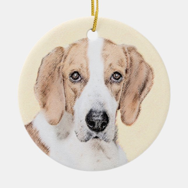 American Foxhound Painting - Cute Original Hund Ar Julgransprydnad Keramik (Framsidan)