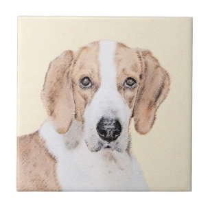 American Foxhound Painting - Cute Original Hund Ar Kakelplatta