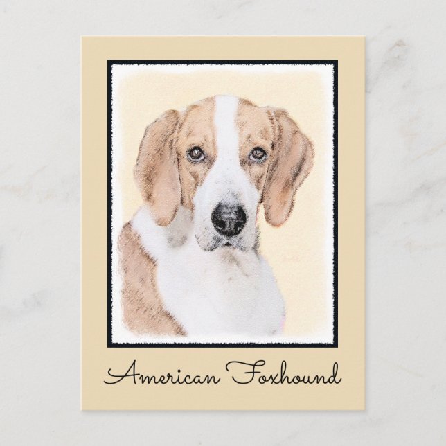 American Foxhound Painting - Cute Original Hund Ar Vykort (Framsida)