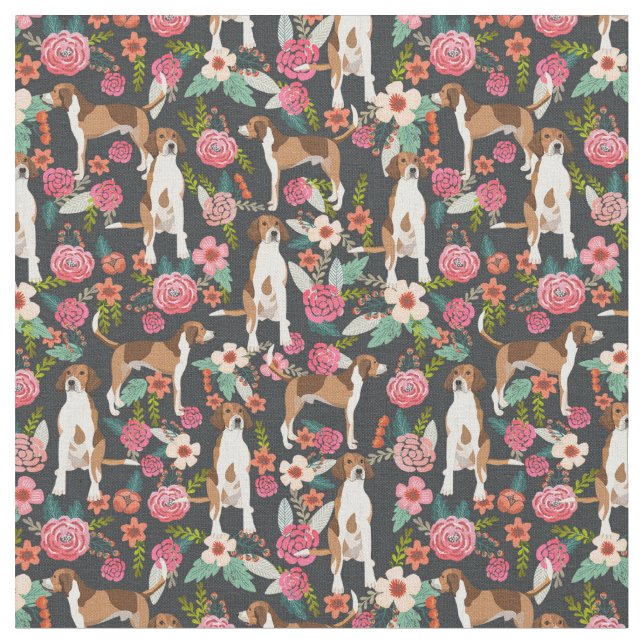 American Foxhound vintage blommigt black Tyg (Närbild)