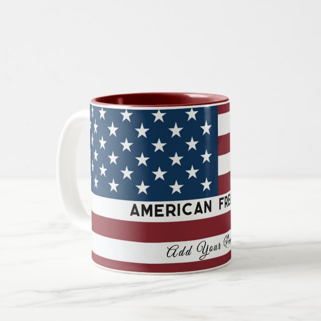 American Freedom Personalized Name Två-Tonad Mugg (Framsida vänster)