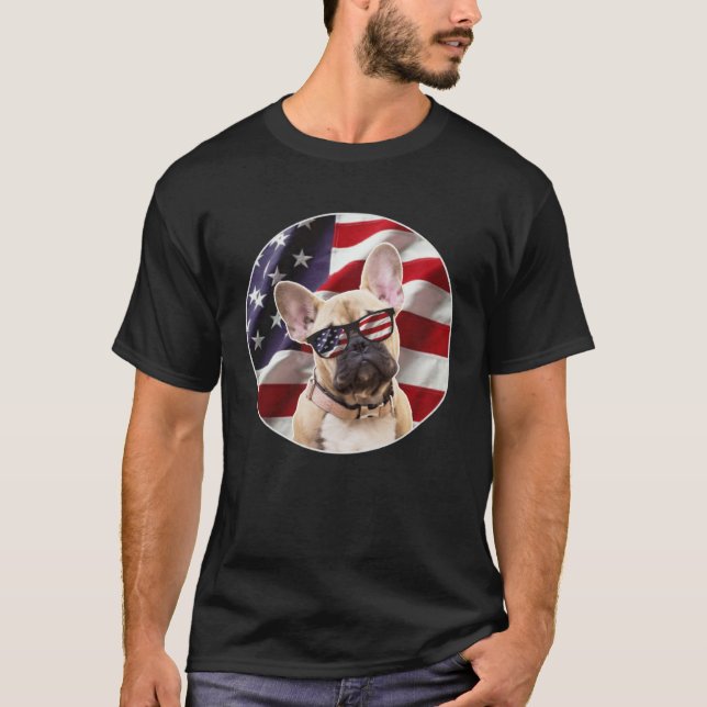 American Frenchie Dog  USA Flag T Shirt (Framsida)