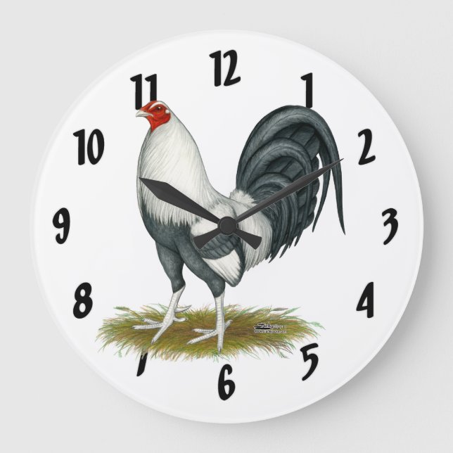 American Game Silver Blue Gamecock Stor Klocka (Framsida)