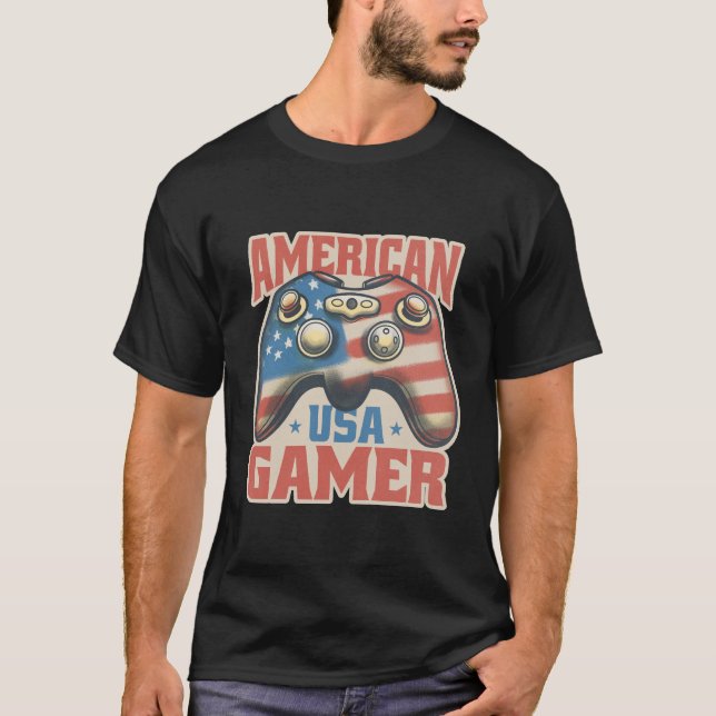 American Gamer USA Controller Patriotic Art T Shirt (Framsida)