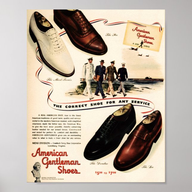 American gentleman Shoes ad, W.W. 2 Era, 1943 Poster (Framsidan)