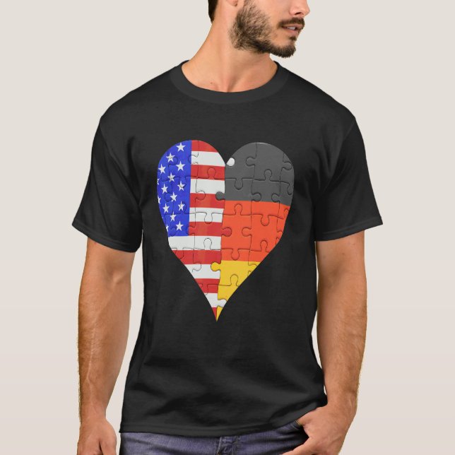 American German Flagga Heart T Shirt (Framsida)