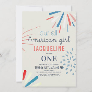 American Girl 4:e juli Fireworks 1:a födelsedagen Inbjudningar