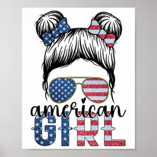 American Girl 4:e Juli Messy Bun Usa Flagga Ameri Poster